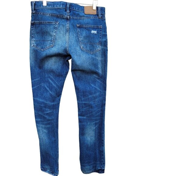 Men's Aero Slim Straight  Distressed Denim Blue Jeans Sz 30x32 - Picture 12 of 15